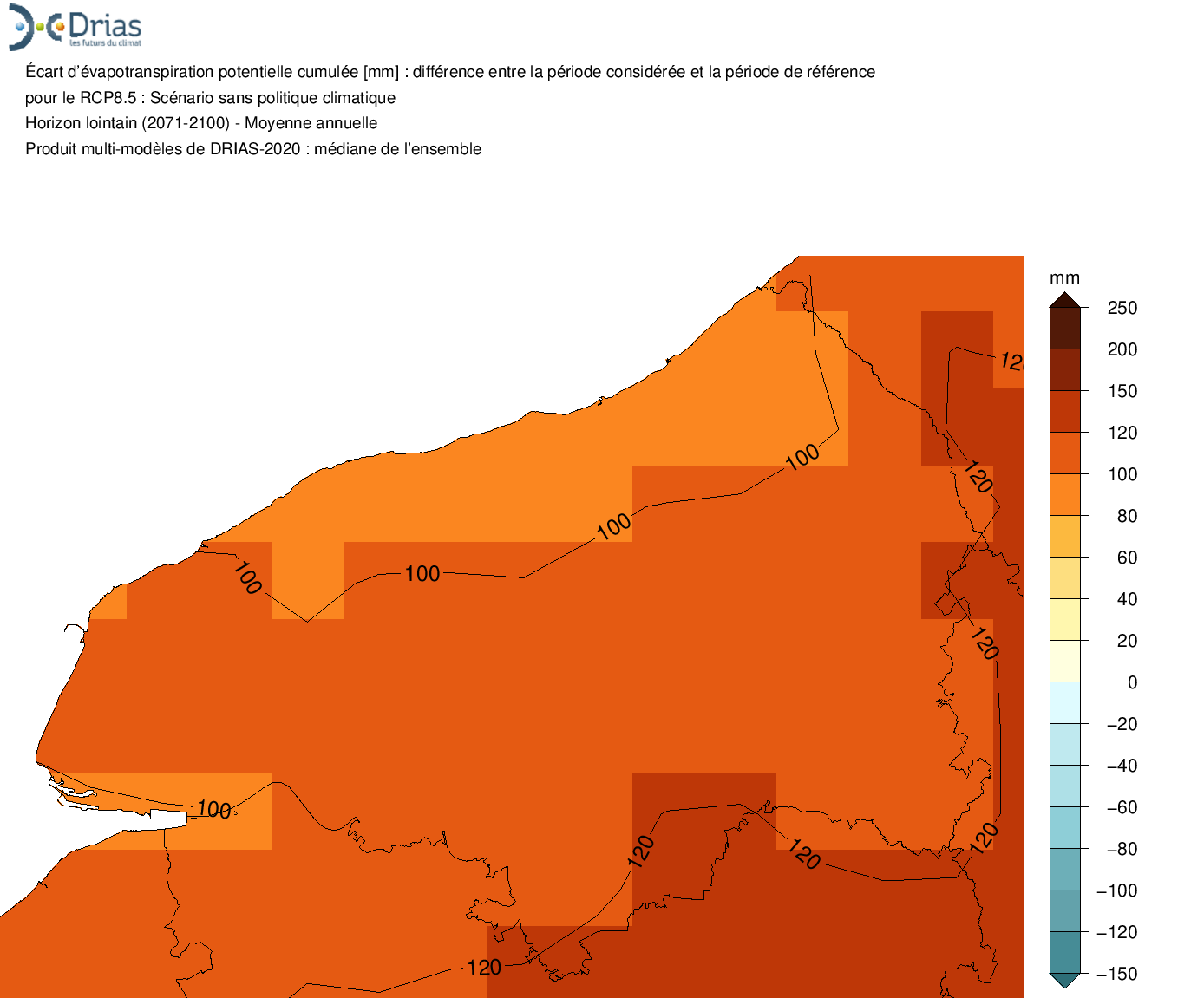 Augmentation de 105mm des besoin en eau des sols en 2100 - TRACC 2023 : +4°C